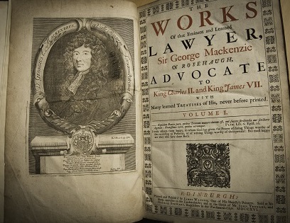 Title page. Mackenzie, George, Sir. The works of that eminent and learned lawyer, Sir George Mackenzie of Rosehaugh. Edinburgh, 1716-1722.